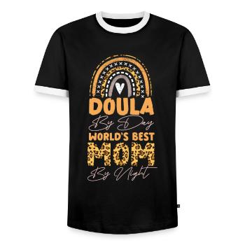 Doula Birth Worker Doula By Day - Men's Ringer Shirt - black/white - Front - AI Model Female 172 light (172cm) & AI Model Male 178 light (178cm)