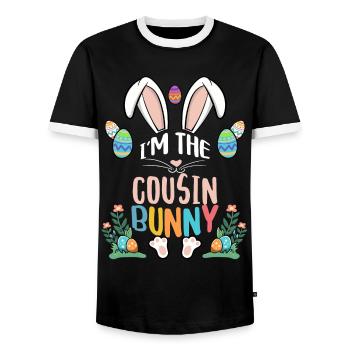 I'm The Cousin Bunny - Men's Ringer Shirt - black/white - Front - AI Model Female 172 light (172cm) & AI Model Male 178 light (178cm)