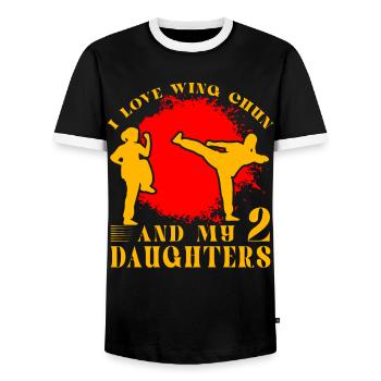 J’adore le Wing chun et mes 2 filles - T-shirt contrasté Homme - noir/blanc - Devant - AI Model Female 172 light (172cm) & AI Model Male 178 light (178cm)