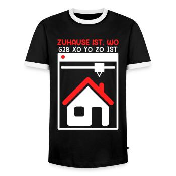 3-D Drucker Home Sweet X0 Y0 Z0 GCode - Männer Kontrast-T-Shirt - Schwarz/Weiß - Vorne - AI Model Female 172 light (172cm) & AI Model Male 178 light (178cm)