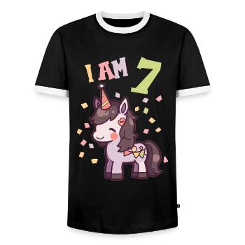 J'ai 7 ans Chevaux Cheval 7ème anniversaire - T-shirt contrasté Homme - noir/blanc - Devant - AI Model Female 172 light (172cm) & AI Model Male 178 light (178cm)