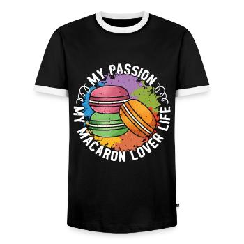 Amateur de macarons Ma passion Mon chef pâtissier macaron - T-shirt contrasté Homme - noir/blanc - Devant - AI Model Female 172 light (172cm) & AI Model Male 178 light (178cm)