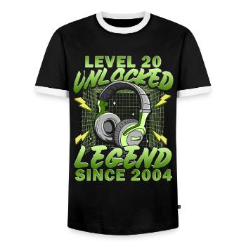 20 Jahre Level Jahrgang Unlocked 2004 - Männer Kontrast-T-Shirt - Schwarz/Weiß - Vorne - AI Model Female 172 light (172cm) & AI Model Male 178 light (178cm)