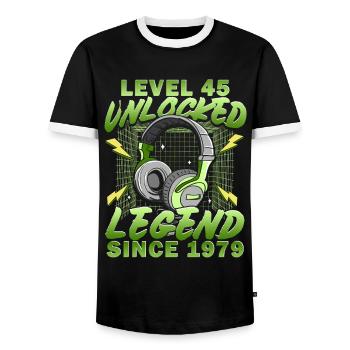 Level 45 Unlocked 45 Jahre Geburtstag 1979 - Männer Kontrast-T-Shirt - Schwarz/Weiß - Vorne - AI Model Female 172 light (172cm) & AI Model Male 178 light (178cm)