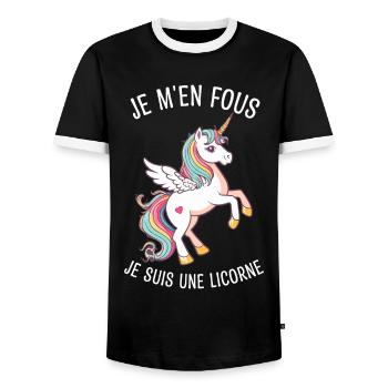 Je M'en Fous Je suis Une Licorne - T-shirt contrasté Homme - noir/blanc - Devant - AI Model Female 172 light (172cm) & AI Model Male 178 light (178cm)