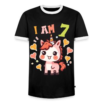 J'ai 7 ans Chevaux Cheval 7ème anniversaire - T-shirt contrasté Homme - noir/blanc - Devant - AI Model Female 172 light (172cm) & AI Model Male 178 light (178cm)