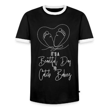 LD Labour And Delivery Nurse - Men's Ringer Shirt - black/white - Front - AI Model Female 172 light (172cm) & AI Model Male 178 light (178cm)