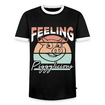Feeling piggylicious funny farmer - Men's Ringer Shirt - black/white - Front - AI Model Female 172 light (172cm) & AI Model Male 178 light (178cm)