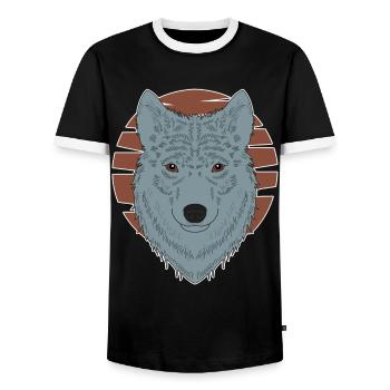 Imprimé motif animalier tête de loup avec loup - T-shirt contrasté Homme - noir/blanc - Devant - AI Model Female 172 light (172cm) & AI Model Male 178 light (178cm)