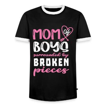 Mother of boys surrounded by broken glass mothers - Men's Ringer Shirt - black/white - Front - AI Model Female 172 light (172cm) & AI Model Male 178 light (178cm)