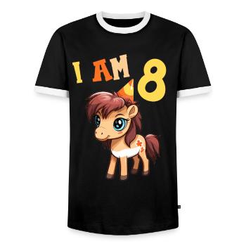 I'm 8 years old Horses Horse 8th birthday - Men's Ringer Shirt - black/white - Front - AI Model Female 172 light (172cm) & AI Model Male 178 light (178cm)