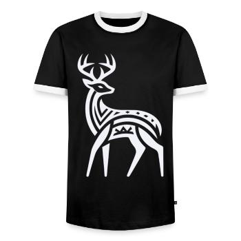 Cerf Amérindien Zodiaque - T-shirt contrasté Homme - noir/blanc - Devant - AI Model Female 172 light (172cm) & AI Model Male 178 light (178cm)