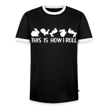 This is how I roll Sweet Rabbit - Men's Ringer Shirt - black/white - Front - AI Model Female 172 light (172cm) & AI Model Male 178 light (178cm)
