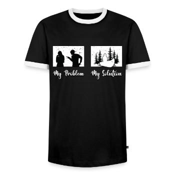 Kayakiste Mon problème Ma solution Pictogramme Maman Papa - T-shirt contrasté Homme - noir/blanc - Devant - AI Model Female 172 light (172cm) & AI Model Male 178 light (178cm)