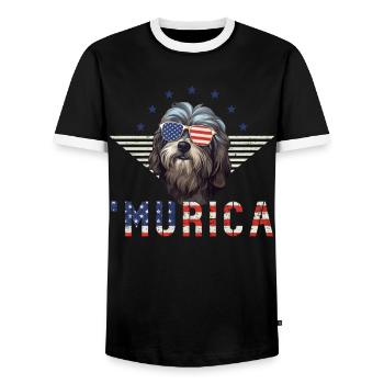 Havanese Sunglasses Murica Flag Gift - Men's Ringer Shirt - black/white - Front - AI Model Female 172 light (172cm) & AI Model Male 178 light (178cm)