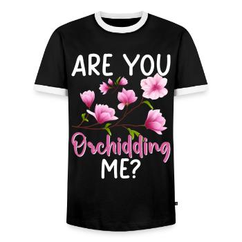 Funny Houseplant Orchid Gardening - Men's Ringer Shirt - black/white - Front - AI Model Female 172 light (172cm) & AI Model Male 178 light (178cm)