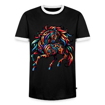 Cheval Tatouage Tribal Chinois Zodiaque - T-shirt contrasté Homme - noir/blanc - Devant - AI Model Female 172 light (172cm) & AI Model Male 178 light (178cm)
