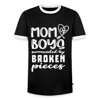 Mother of boys surrounded by broken glass mothers - Men's Ringer Shirt - black/white - Front - AI Model Female 172 light (172cm) & AI Model Male 178 light (178cm)