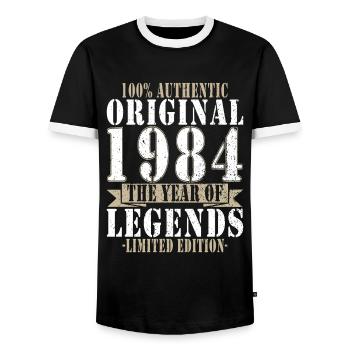 Légende 1984 Anniversaire Année de naissance 1984 Hommes - T-shirt contrasté Homme - noir/blanc - Devant - AI Model Female 172 light (172cm) & AI Model Male 178 light (178cm)
