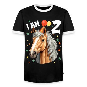 I Am 2 Years Old Horses Horse 2nd Birthday - Men's Ringer Shirt - black/white - Front - AI Model Female 172 light (172cm) & AI Model Male 178 light (178cm)