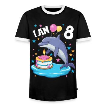 I'm 8 years old Dolphins Dolphin 8th Birthday - Men's Ringer Shirt - black/white - Front - AI Model Female 172 light (172cm) & AI Model Male 178 light (178cm)