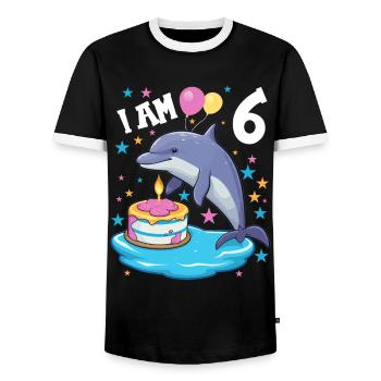 J’ai 6 ans Dauphins Dauphin 6ème anniversaire - T-shirt contrasté Homme - noir/blanc - Devant - AI Model Female 172 light (172cm) & AI Model Male 178 light (178cm)