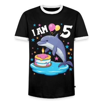 J’ai 5 ans Dauphins Dauphin 5ème anniversaire - T-shirt contrasté Homme - noir/blanc - Devant - AI Model Female 172 light (172cm) & AI Model Male 178 light (178cm)