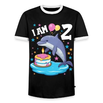 I am 2 years old Dolphins Dolphin 2nd birthday - Men's Ringer Shirt - black/white - Front - AI Model Female 172 light (172cm) & AI Model Male 178 light (178cm)