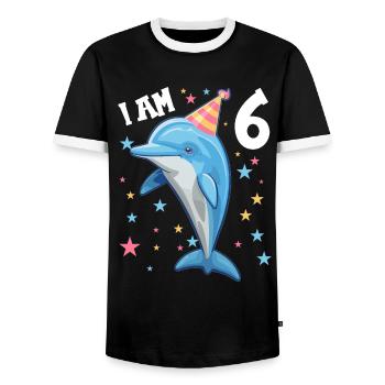 J’ai 6 ans Dauphins Dauphin 6ème anniversaire - T-shirt contrasté Homme - noir/blanc - Devant - AI Model Female 172 light (172cm) & AI Model Male 178 light (178cm)