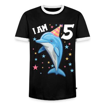 J’ai 5 ans Dauphins Dauphin 5ème anniversaire - T-shirt contrasté Homme - noir/blanc - Devant - AI Model Female 172 light (172cm) & AI Model Male 178 light (178cm)