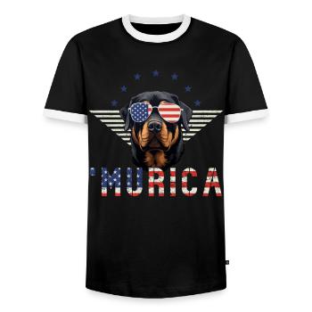 Rottweiler Sunglasses Murica Flag Gift - Men's Ringer Shirt - black/white - Front - AI Model Female 172 light (172cm) & AI Model Male 178 light (178cm)