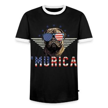 Pug Sunglasses Murica America Flag Gift - Men's Ringer Shirt - black/white - Front - AI Model Female 172 light (172cm) & AI Model Male 178 light (178cm)