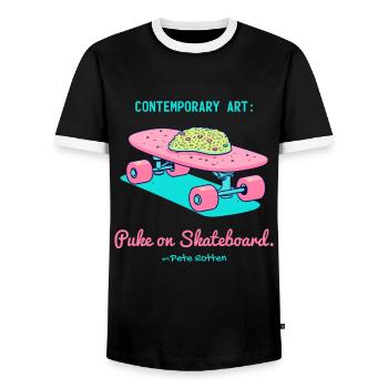 Modern Street Art: Puke on Skateboard - Men's Ringer Shirt - black/white - Front - AI Model Female 172 light (172cm) & AI Model Male 178 light (178cm)