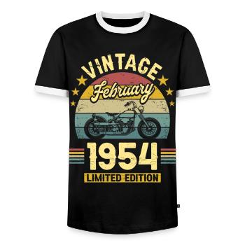 Biker 70 Years Old 1954 February 70 Years Anniversary - Men's Ringer Shirt - black/white - Front - AI Model Female 172 light (172cm) & AI Model Male 178 light (178cm)