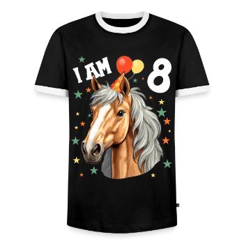 I'm 8 Years Old Horses Horse 8th Birthday - Men's Ringer Shirt - black/white - Front - AI Model Female 172 light (172cm) & AI Model Male 178 light (178cm)