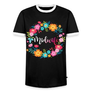 Nurse Midwife Birth Worker Flower - Men's Ringer Shirt - black/white - Front - AI Model Female 172 light (172cm) & AI Model Male 178 light (178cm)