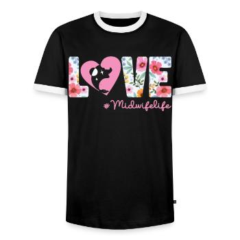 Nurse Midwife Birth Worker Flower - Men's Ringer Shirt - black/white - Front - AI Model Female 172 light (172cm) & AI Model Male 178 light (178cm)