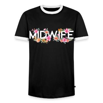 Nurse Midwife Birth Worker Flower - Men's Ringer Shirt - black/white - Front - AI Model Female 172 light (172cm) & AI Model Male 178 light (178cm)