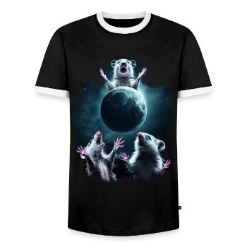 3 Opossum Moon Funny Memes Possum Gift - Men's Ringer Shirt - black/white - Front - AI Model Female 172 light (172cm) & AI Model Male 178 light (178cm)