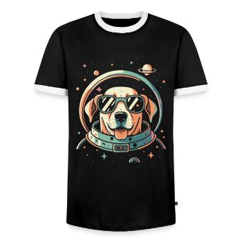 Retro Space Labrador Shirt Colorful Artwork - Men's Ringer Shirt - black/white - Front - AI Model Female 172 light (172cm) & AI Model Male 178 light (178cm)