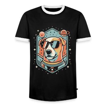 Retro Space Labrador Shirt Colorful Artwork - Men's Ringer Shirt - black/white - Front - AI Model Female 172 light (172cm) & AI Model Male 178 light (178cm)