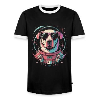 Retro Space Labrador Shirt Colorful Artwork - Men's Ringer Shirt - black/white - Front - AI Model Female 172 light (172cm) & AI Model Male 178 light (178cm)
