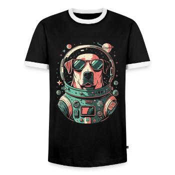 Retro Space Labrador Shirt Colorful Artwork - Men's Ringer Shirt - black/white - Front - AI Model Female 172 light (172cm) & AI Model Male 178 light (178cm)