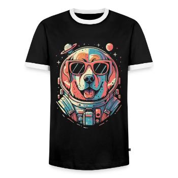 Chemise Labrador de l’espace rétro oeuvre colorée - T-shirt contrasté Homme - noir/blanc - Devant - AI Model Female 172 light (172cm) & AI Model Male 178 light (178cm)