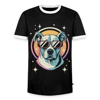 Retro Space Labrador Shirt Colorful Artwork - Men's Ringer Shirt - black/white - Front - AI Model Female 172 light (172cm) & AI Model Male 178 light (178cm)