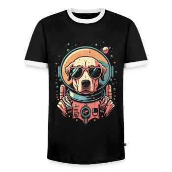 Retro Space Labrador Shirt Colorful Artwork - Men's Ringer Shirt - black/white - Front - AI Model Female 172 light (172cm) & AI Model Male 178 light (178cm)