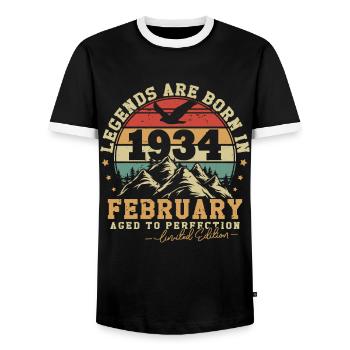 Février 1934 Vintage Rétro Anniversaire 1934 - T-shirt contrasté Homme - noir/blanc - Devant - AI Model Female 172 light (172cm) & AI Model Male 178 light (178cm)