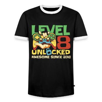 Gaming 8e anniversaire 8 ans Gamer - T-shirt contrasté Homme - noir/blanc - Devant - AI Model Female 172 light (172cm) & AI Model Male 178 light (178cm)