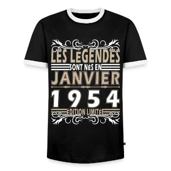 70e anniversaire janvier Vintage 1954 Original - Männer Kontrast-T-Shirt - Schwarz/Weiß - Vorne - AI Model Female 172 light (172cm) & AI Model Male 178 light (178cm)