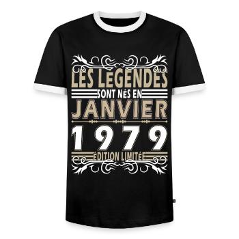 45e anniversaire janvier Vintage 1979 Original - Männer Kontrast-T-Shirt - Schwarz/Weiß - Vorne - AI Model Female 172 light (172cm) & AI Model Male 178 light (178cm)